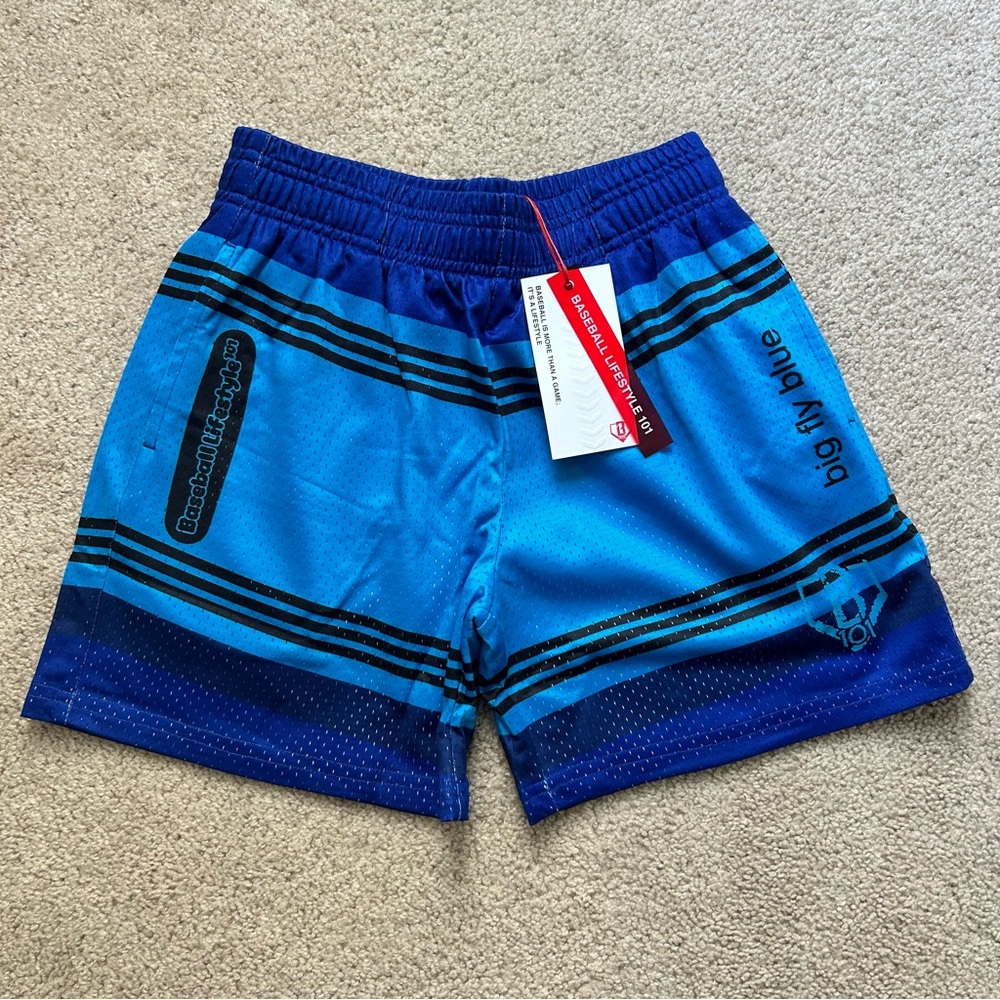 Youth medium baseball lifestyle 101 BL101 big fly blue crayon shorts NWT